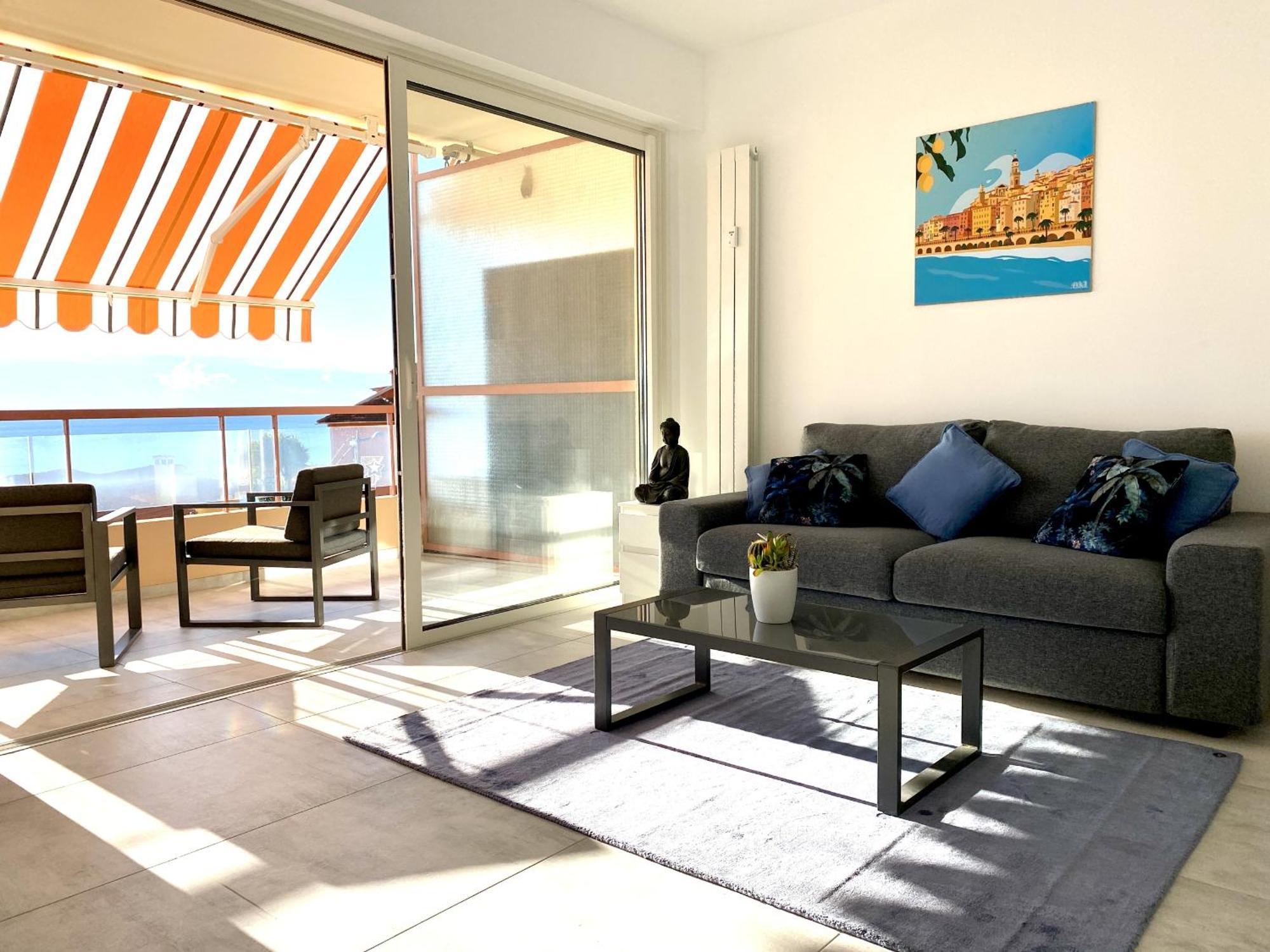 Le Vigia-Vue Mer-Terrasse-Climatisation-Parking Menton Ruang foto